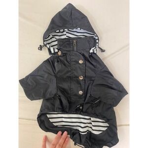 Black Hooded Pet Raincoat Striped Lining Reflective Dog Jacket Size M